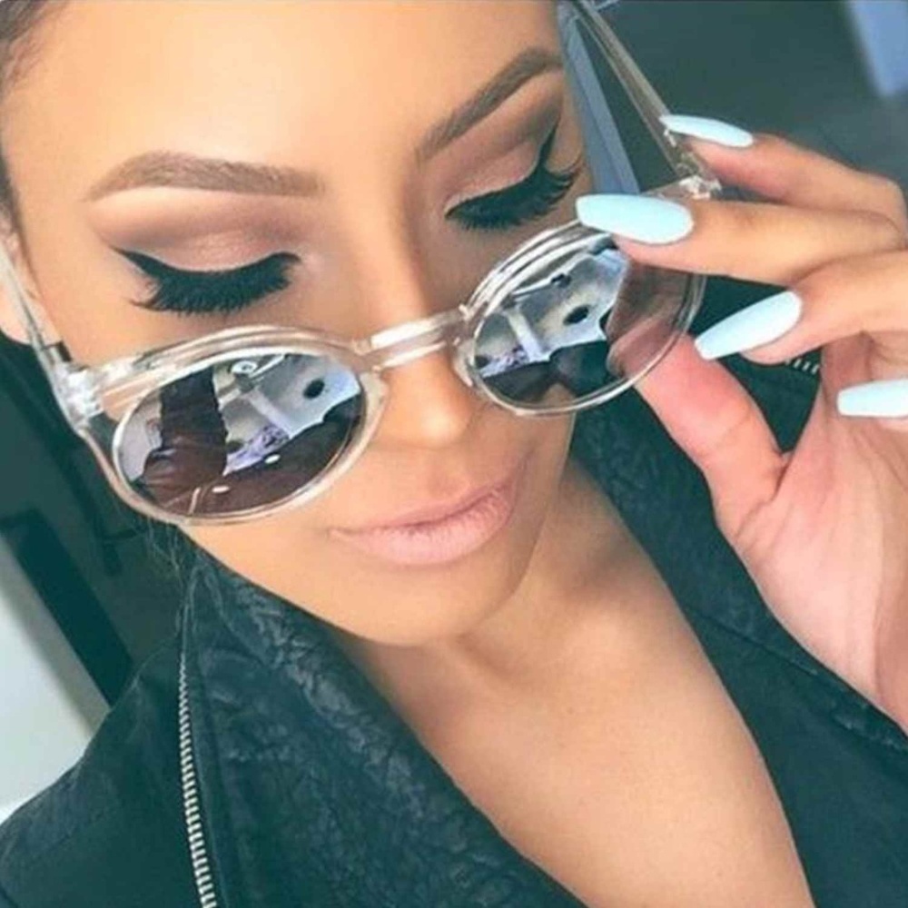 Round Oval Sunglasses Silver Mirrored Lens Women